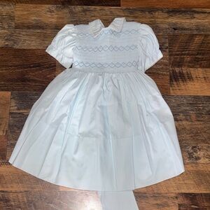 FELTMAN BROTHERS - BLUE COLLARED SMOCKED DRESS with Peter Pan Collar